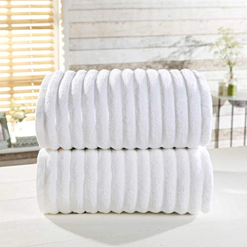 Rapport Ribbed 2 Piece 100% Cotton Towel Set, White, Bath Sheet-90 x 140cms(2 x Bath Sheet - 90 x 140cms)