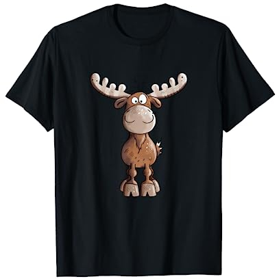 Crazy Elch Cartoon I Hirsch Rentier Tiermotiv Fun T-Shirt