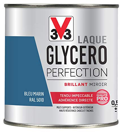 V33 Peinture multi-supports monocouche Laque Glycéro brillant, Bleu Marin, 0,5 L