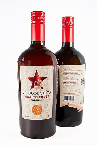 Mojito artesano fresa La Bodeguita. 75 cl. Combina la frescura de la menta y el limón con el toque dulce y jugoso de las fresas naturales. Listo para tomar. (Pack de 2)