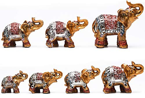 BRASSTAR Harz Elefanten Familie Sieben Goldene Statue Tierfigur Home Office Feng Shui Dekor Sammlung Geschenk TQZDPT13