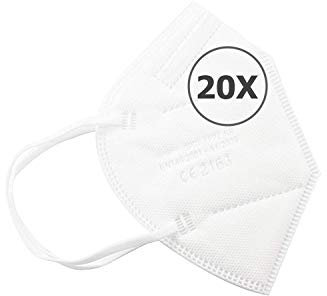 TBOC Mascherine FFP2 - [Pack 20 Unità] Maschere Usa e Getta [Bianco] 5 strati [Non Riutilizzabili] Pieghevoli Traspiranti con Clip per il Naso [Certificato e Approvato CE 2163] Qualità Premium