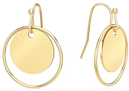 THIORA Plättchen Ohrringe Damen | Edelstahl | Minimalistisch Hängend | Ohrhänger Rund Kreis (Gold)