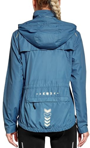 FitsT4 Sports Damen Fahrradjacke Radfahren Laufen Jacken Leichtgewicht Wasserabweisend Windbreaker Wanderjacke Reflektierend Trekking Regenjacke mit Kapuze,Blau,XL