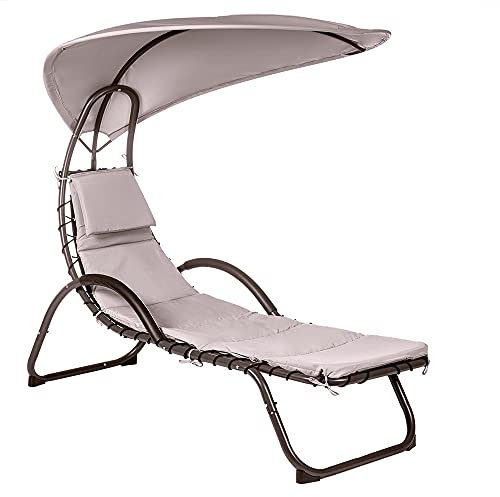 Enrico Coveri Lettino Sdraio Prendisole Con Cuscino Imbottito, Seduta Ergonomica, Tetto Parasole e Telaio In Acciaio, Per Giardino, Terrazzo e Piscina (Grigio)
