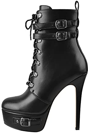 Only maker Plattform Lace Up Boots with Stilettos Booties High Heels Ankle Bukles Straps Blacks Pole Dance Shoes Black EU 39