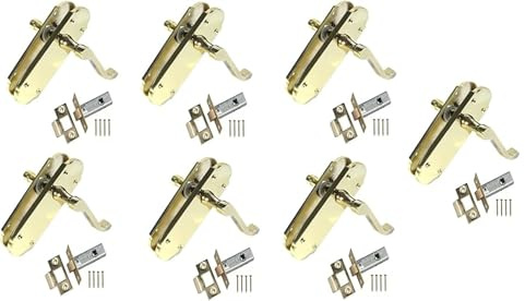 Haven Heritage Latch Door Handle Brass Finish Epsom Style Victorian Scroll + Latch & Hinges 7 x Pairs