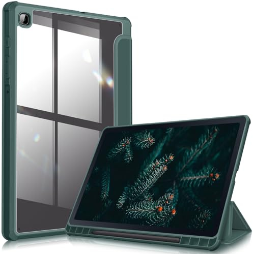 Fintie Hybrid Case for Samsung Galaxy Tab S6 Lite 10.4 2022/2020 SM-P610/P613/P615/P619 - Shockproof Cover with Transparent Hard Shell Protective Case and Pen Holder, Night Green