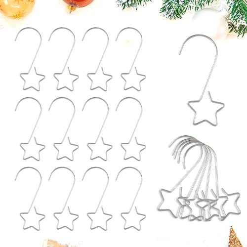 100 Stück Weihnachtsbaum Haken,Kugelaufhänger für Weihnachtsbaumschmuck,S Hooks with Star, Metallhaken Dekohaken,Xmas Klein Aufhänger, Stern Weihnachtsbaumkugeln Haken Klein Schnellaufhänger (Silber-)