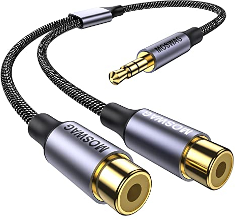 MOSWAG 3,5-mm-auf-Cinch-Kabel 1 Packung, 2 Buchse Cinch-Kopfhörerbuchse auf Cinch-Stereo-Audio-Adapterkabel Kompatibel mit Smartphone, MP3, Tablet, Lautsprecher, Heimkino, HDTV und mehr