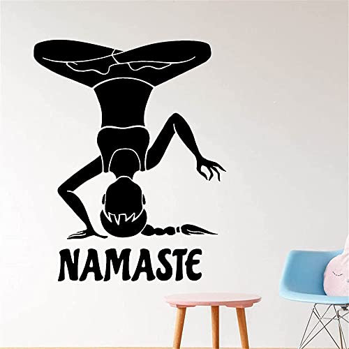 Yoga Blume Vinyl Wandtattoo Logo Frauen Handstand Namaste Aufkleber Wohnkultur Selbstklebendes Vinyl Poster 57X74 Cm