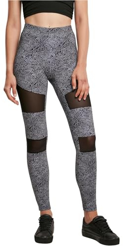 Urban Classics Damen Ladies Tech Mesh AOP Leggings, blackzen, XXL