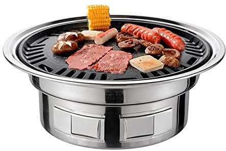 Coniya Barbecue Grillofen,13-Zoll-koreanischer BBQ-Grill Multifunktionaler Holzkohle-Grill-Grill Runder Camping-Grill-Herd-Tisch-Raucher-Grill Gegrilltes Netz & Tablett