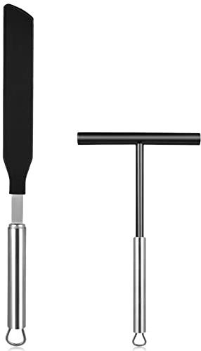 Operitacx Crepe Spreader and Spatula Kit T- Shaped Batter Spreaders Stainless Steel Spatula Turner Pancake Tool Crepe Utensils for Kitchen Home