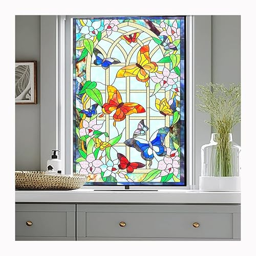 Siunwdiy Milchglasfolie selbstklebend Fensterfolie,Kirche Buntglas dekorativer Film, Fensterfolie statische, für Home Schlafzimmer Badezimmer Wohnzimmer,D,60x100cm(24x39inch)