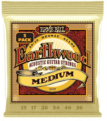 Ernie Ball Earthwood Medium 80/20 Bronze Akustik-Gitarrensaiten, 3er-Pack, Stärke 13-56