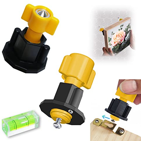 DIKOO Picture Hanging Keyhole Mark Hole and Leveling Kit for Frame Mural Artworks Mounting -Used for Marking Slots Nail Keyhole etc Location Tool with Mini Bubble Level (Yellow-2pcs)
