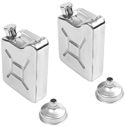 Cusstally 2 x Mini Stainless Steel 5 Hip Flask Liquor Alcohol Fuel Petrol Can
