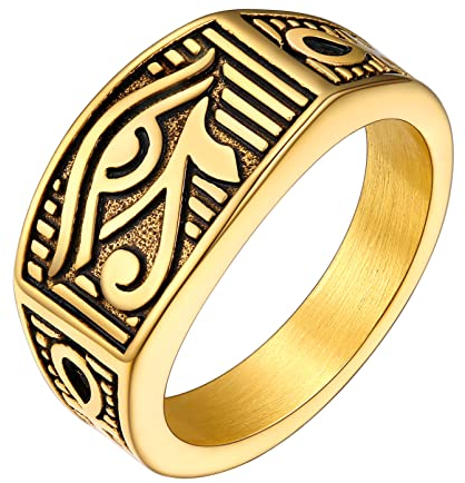 PROSTEEL Ägyptischen Horusauge Ring für Männer 18k vergoldet Herren Ring mit Udjat-Auge Größe 64 Biker Motorradfahrer Fingerring Modeschmuck Accessoire