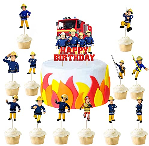 Feuerwehrmann Sam Tortendeko, 13PCS Fireman Sam kuchen deko, Sam Cake Toppers, Feuerwehrmann Sam Geburtstagsdeko, Feuerwehrmann Tortenaufsatz, Fireman Kuchendekoration, für Geburtstag Party Supplies