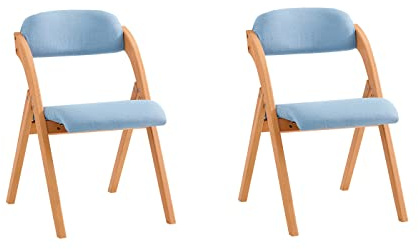 SoBuy Klappstuhl Holz gepolstert 2er Set - Ergonomischer Küchenstuhl & Esszimmerstuhl, Faltbar & Platzsparend, Fertig Montiert, Für Küche, Balkon, Büro, Blau 47,5 x 77 x 59 cm FST92-BLx2