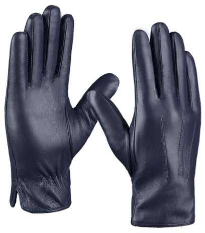 MGGMOKAY Herren Lederhandschuhe Touchscreen Kaschmir gefüttert,Marine,XL