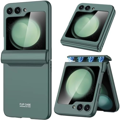 Miimall Custodia Compatibile con Samsung Galaxy Z Flip 5, Cerniera Magnetica, Pellicola Protettiva HD, Cover Antiurto PC, Case Antiscivolo Protettiva Sottile per Samsung Galaxy Z Flip 5, Verde