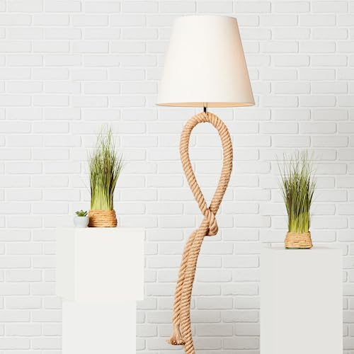 Lightbox Stehlampe mit Fußschalter - Standleuchte im Natural Stil - 175 cm Höhe - Ø 40 cm - E27 Fassung - max. 40 W - aus Seil/Textil/Metall in Naturfarben/Weiß