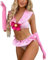 ROSVAJFY Femme Ecoliere Costume Sexy Lingerie Schoolgirl Cosplay Uniforme Etudiante Déguisement Rose Sous-Vêtement Babydoll Coquine Hot 4 Pièces, Top+Mini Jupe+Culotte+Gants