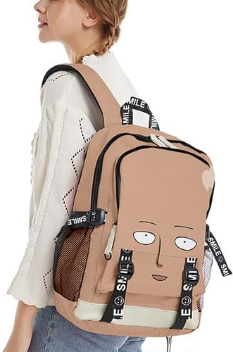 Jiumaocleu One Punch Man Rucksack Schultasche Canvas Rucksack für College-Studenten, Saitama Genos Print Bookbag Casual Daypack für Kinder, Typ 5, 30x18x44cm