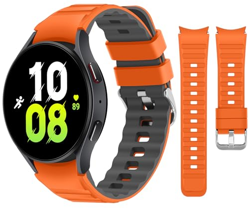 Tasikar Compatible avec Bracelet Samsung Galaxy Watch 7/6/5/4 40mm 44mm/Galaxy Watch 6 Classic 43mm 47mm/5 Pro/4 Classic Bracelet Sport Silicone pour Femmes Hommes, Orange-gris