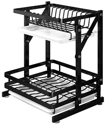Escurreplatos Sobre Fregadero Escurridor Fregadero Escurridor de platos Escurre platos Para muebles de cocina Tazas Acero Inoxidable Escurridor Plegable Con Bandeja De Goteo (black 35x26.5x38cm)