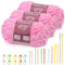 3 x 100 g (3 x 80 m) Chenille Garn, Samt Garn zum Stricken und Häkeln mit Nadeln mit großem Öhr, weiches Chenille-für Kleidung, Decken, Taschen, Pullover, DIY-Strickprojekte (Rosa)