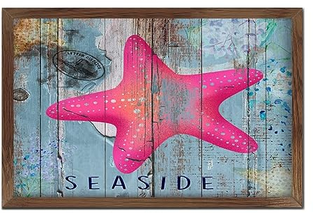 Inspirierendes Holzgerahmtes Schild, nautisches Strand-Ozean-Thema, Seestern, primitive Dekoration für Hütte, modernes Landholz, Palette, Wandschild, Schild, Ozean, Meer, Tier, Kunstwerk, Zimmer,