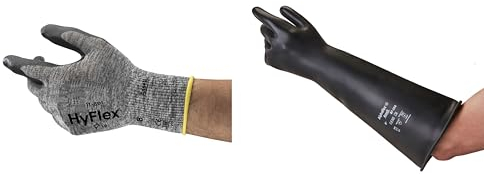 HyFlex 11-801 Gants de Travail Professionnels, Résistante à l'Abrasion, Noir, Taille L (12 Paires) + AlphaTec 87-104 Gants de Protection Chimique, avec Manchette Longue (43cm),Noir, Taille L (1 Paire)