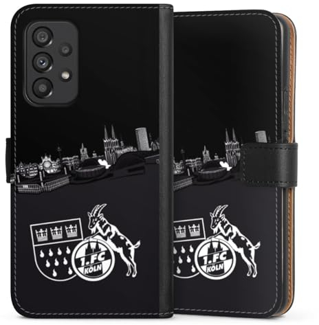 DeinDesign Klapphülle kompatibel mit Samsung Galaxy A53 5G Handyhülle aus Kunst Leder schwarz Flip Case 1. FC Köln Skyline Offizielles Lizenzprodukt