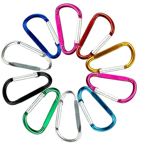 10 Moschettoni Multicolore in Alluminio con Anello a D - Ganci a Scatto con Bloccaggio per Arrampicata, Casa, Campeggio, Pesca, Escursionismo