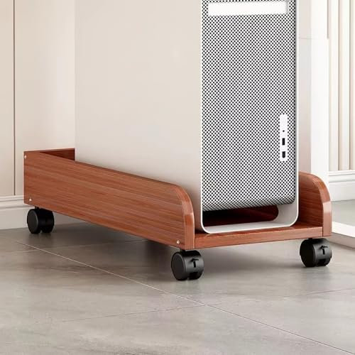 LNGFSH Soporte para CPU bajo Mesa, Madera Soporte para pc Torre con 2 Ruedas de Bloqueo y 2 Ruedas Giratorias Adecuado para Ordenador de Escritorio, Impresoras, Caja de Computadora (Nogal)