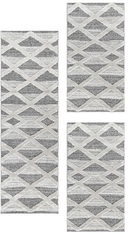Carpetsale24 Bettumrandung Schlafzimmer 3teilig Skandinavischer Teppich Grau Bettvorleger Schlafzimmer Bettset: 2 St. 80x150 cm | 1 St. 80x250 cm - Boho Stil Teppich Hoch-Tief Effekt Läufer Set 20 mm