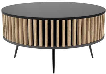 golddor Couchtisch Borneo, Lamellen-Design, Durchmesser 90 cm, Höhe 46 cm lamellen, runder couchtisch, modern, beistelltisch, Tisch