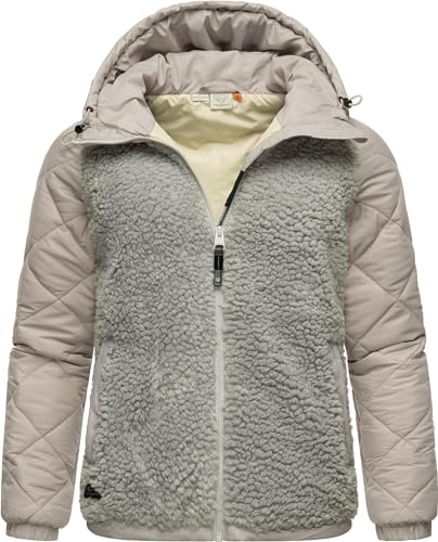 Ragwear warme Damen Übergangsjacke Hybrid-Plüschjacke kurz mit gesteppten Ärmeln und Kapuze Leeloo Bone Gr. XL