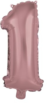 Homéa, Ballon Chiffre 1 Métallisé en Aluminium avec Paille H40 cm Rose Gold