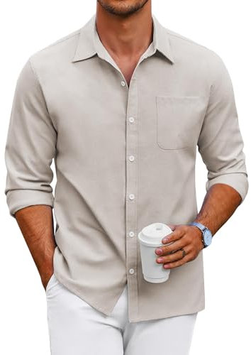 COOFANDY Herren Hemd Langarm Oxford Business Hemd Männer Freizeithemden Casual Herrenhemden Langarm Button Down Oberhemden Comfort Fit Langarmhemd Bügelfrei Baumwollhemd mit Tasche Hellbraun L