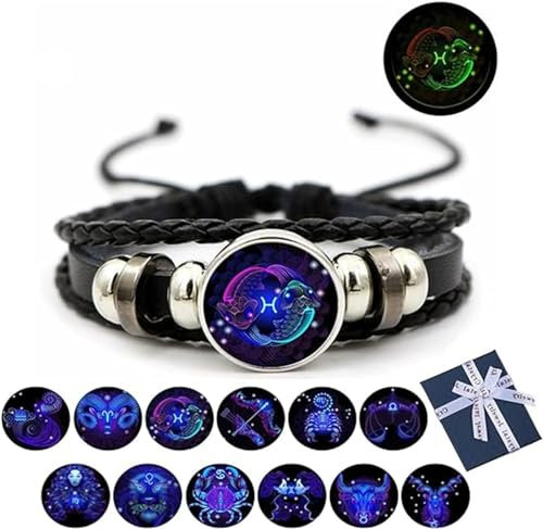 Eunmsi Zodiac Signs Spirit Bracelet, Pisces, Brown Leather Wristband