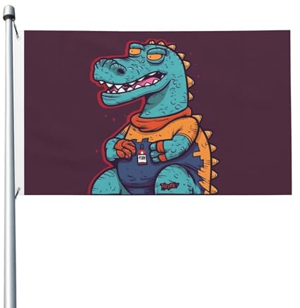 Flagge im Comic-Stil, Dinosaurier-Flagge, Hausflagge, lustiges Urlaubsbanner, doppelseitig, vertikal, Outdoor-Flagge, Sommer-Gartenflaggen mit Messingösen, große Hofflagge für den Innen- und