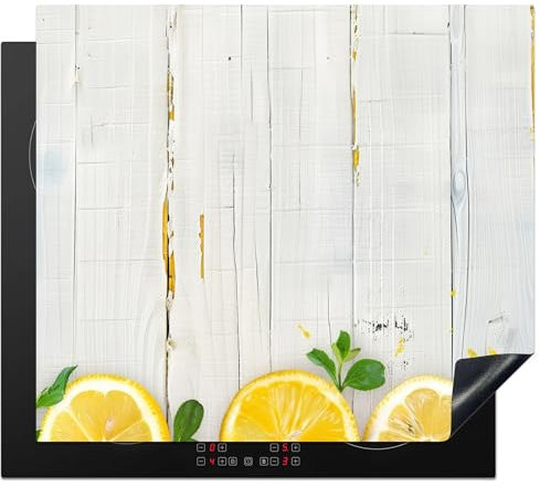 KitchenYeah© Protezione Piano Induzione 60x52 cm Cucina Copri Fornelli Proteggi di Cottura Antiscivolo Tappetino Estate - Limone - Legno