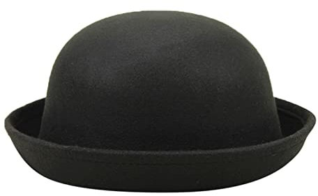 Eleganter Hut für Erwachsene, solider Hut mit aufrollbarer Krempe, Panama-Hut für Herren und Damen, klassische Wolle, runde Bowler-Hüte, Kappe, Herrenhut, Schwarz , Einheitsgröße