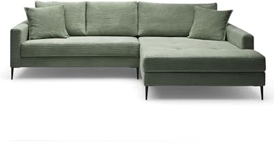 Liadomo Sofa Hilary Wintermoos - Modernes Cord-Ecksofa - Couch mit Hohem Sitzkomfort - Pflegeleicht & Formstabil - Made in Europe - Sofa L Form Rechts, Grün