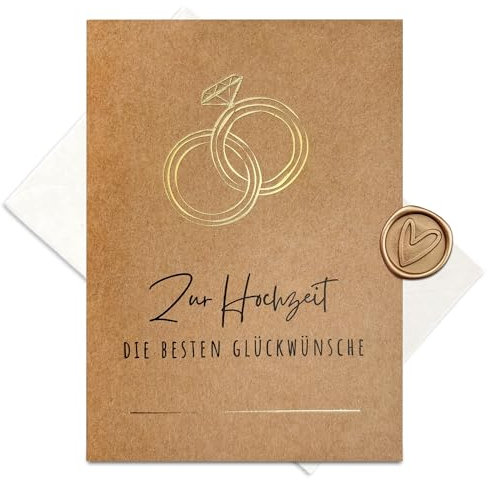 møij Karte zur Hochzeit aus Kraftkarton mit goldener Heißfolienprägung -Zur Hochzeit - Inkl. Briefumschlag und Wachssiegel