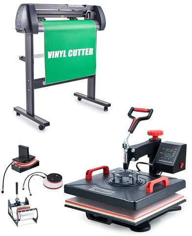 CREWORKS Heat Press and Vinyl Cutter Combo, 38x38 cm Heat Transfer Printer and 72 cm Vinyl Plotter with 5 in 1 Plate Cap Mug Press for Home Business DIY